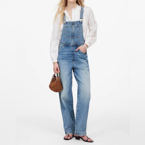 NWT Madewell Denim Relaxed Carpenter Overalls Lewisberg Wash Women’s Size Small - Picture 9 of 10